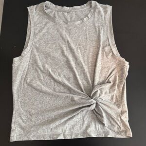 Beyond Yoga Heathered Gray Front Tie Muscle Tee